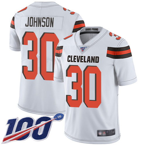 Cleveland Browns D Ernest Johnson Men White Limited Jersey 30 NFL Football Road 100th Season Vapor Untouchable